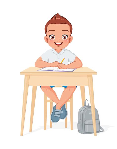 Happy school boy sitting at desk cartoon vector illustration 3310857 ...