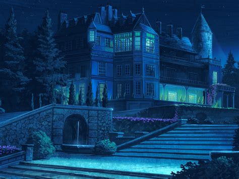 Anime Landscape: Anime Luxury Palace at Night Background