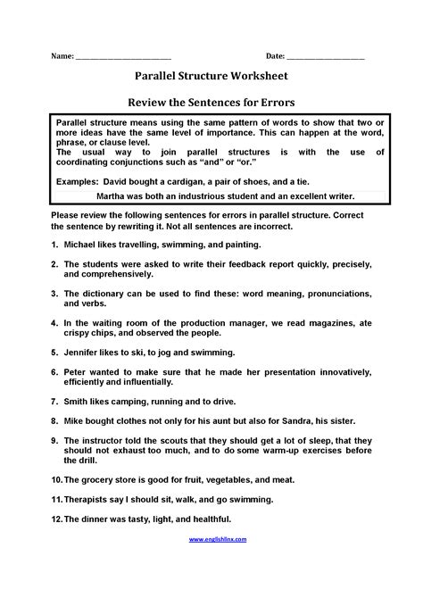 Parallel Structure Worksheets | Complex sentences worksheets, Writing worksheets, Parallelism ...