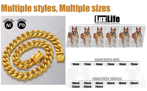 Amazon.com: LuxLife Gold Chain Dog Collar Cuban Link Dog Chain 15mm with Secure Snap Buckle 18K ...