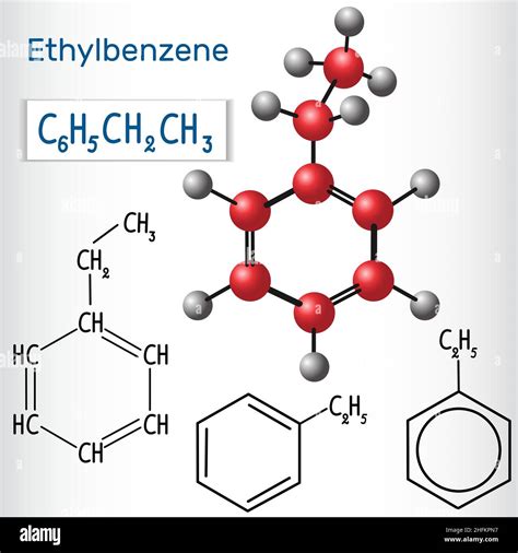 Ethylbenzene molecule - structural chemical formula and model. Vector illustration Stock Vector ...