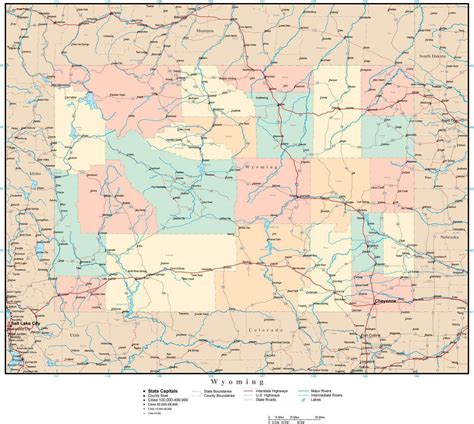 Wyoming Adobe Illustrator Map with Counties, Cities, County Seats ...