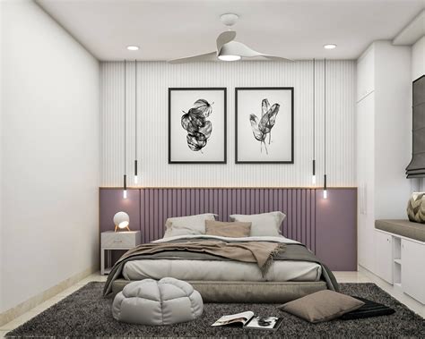 Lavender And White Modern Master Bedroom Design | Livspace