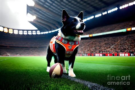 Dog with American Football in a Football Stadium. Digital Art by Rene ...