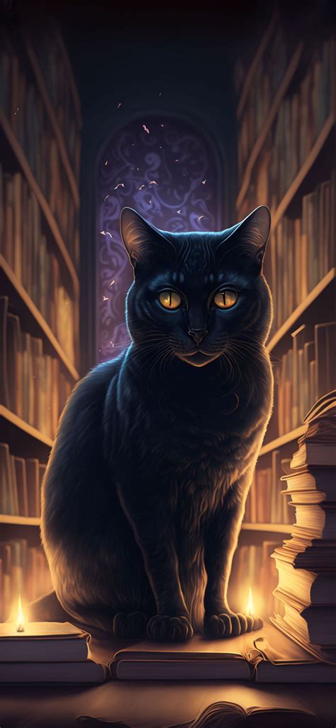 Black Cat in Library Wallpapers - Black Cat Wallpaper for iPhone