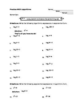 Practice with Logarithmic Form and Exponential Form by Everything ...