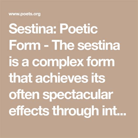 Sestina: Poetic Form - The sestina is a complex form that achieves its ...