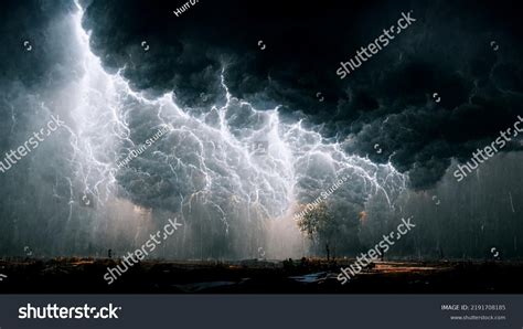 Thunderstorm Night Lightening Dark Fantasy Ilustration Stock ...