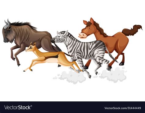 Wild animals group are running cartoon style Vector Image