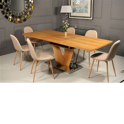 Mesa comedor extensible pata central en "V" chapa de madera de fresno – DERBE MUEBLES