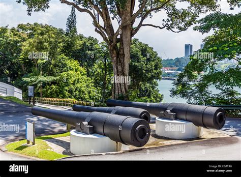 Canon barrels at Fort Siloso on Sentosa Island, Singapore Stock Photo ...