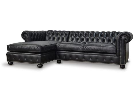 Irving Chesterfield Chaise Sectional Sofa in Vintage Black Leather | of Iron & Oak