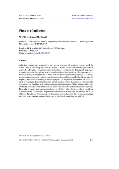 (PDF) Physics of adhesion