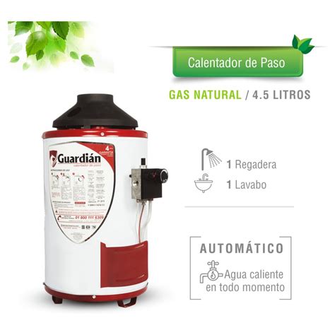 BOILER DE PASO GAS NATURAL 4.5L 1.5 SERVICIOS SOPORTE PARED GUARDIAN