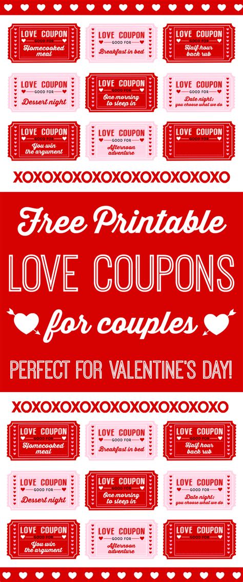 Free Printable Love Coupons for Couples on Valentine's Day | Catch My Party