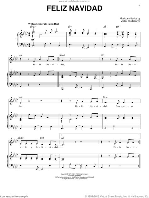 Download and Print Feliz Navidad sheet music for voice and piano by ...