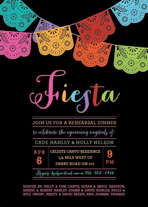 Rehearsal Dinner Invitation, with Papel Picado and Mexican decor. A ...