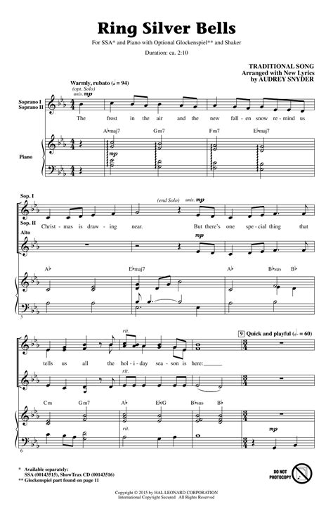 Ring Silver Bells Choral SSA sheet music by by Audrey Snyder (SSA – 159177)