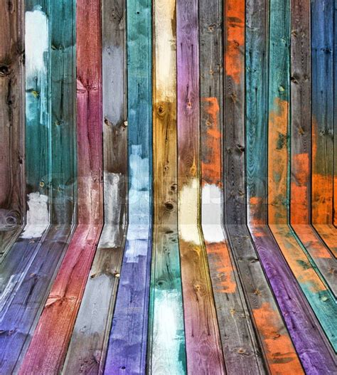 Weathered old wooden floor and wall color panels perspective | Stock ...