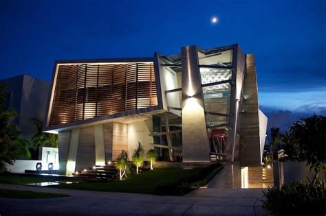 Modernist Mexican house with abstract shape and exciting lighting