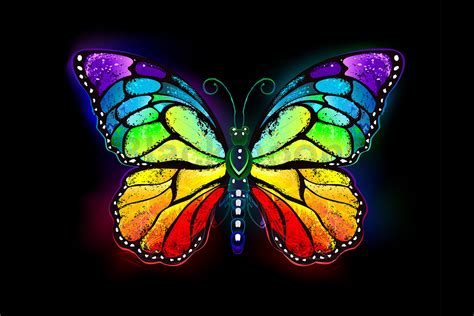 Rainbow luminous butterfly By blackmoon9 | TheHungryJPEG