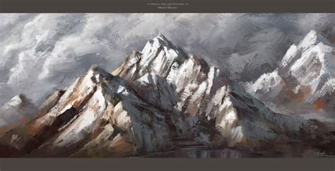 Concept Art and Photoshop Brushes - Dark Mountains - Digital Fine Art Painting