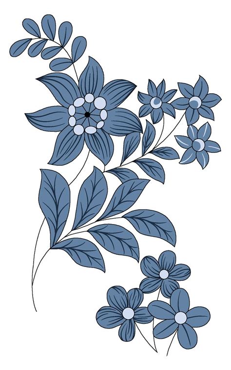 blue flowers with green leaves on a white background