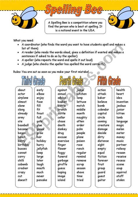 Spelling Bee - ESL worksheet by Mulle | Spelling bee, Spelling ...