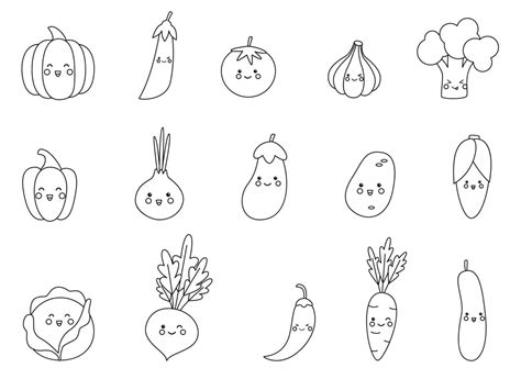 Kawaii Fruits And Vegetables Coloring Pages