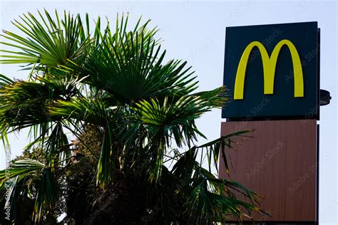 McDonald's sign m yellow logo on Restaurant Exterior of McDonalds ...