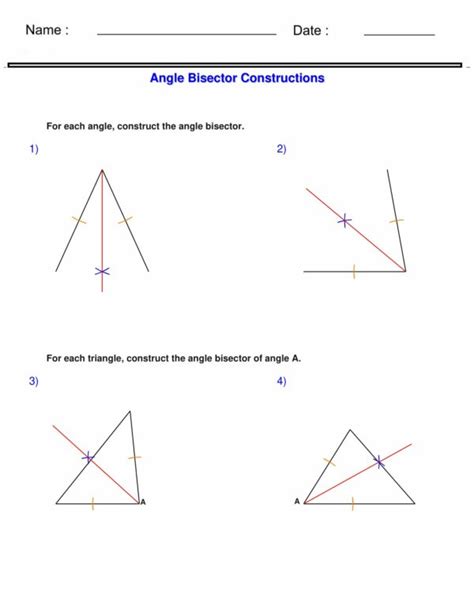 construct the angle bisector - Constructions Worksheets | Made By Teachers