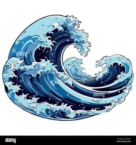 Vector sea wave. Illustration of blue ocean waves with white foam ...