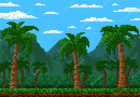 Premium Vector | Jungle forest 8 bit pixel game level landscape