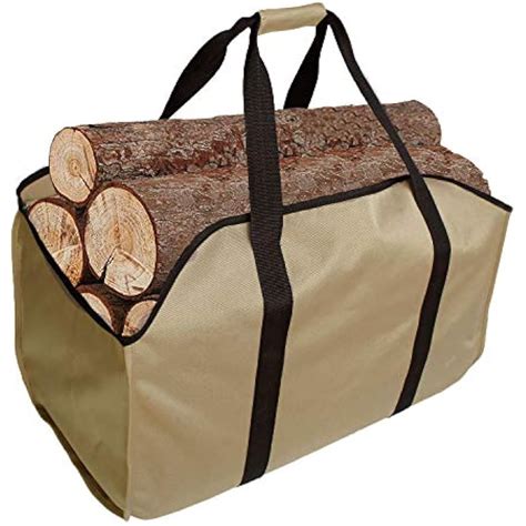 Heavy Duty Large Canvas Log Tote Bag Carrier Indoor Fireplace Firewood ...