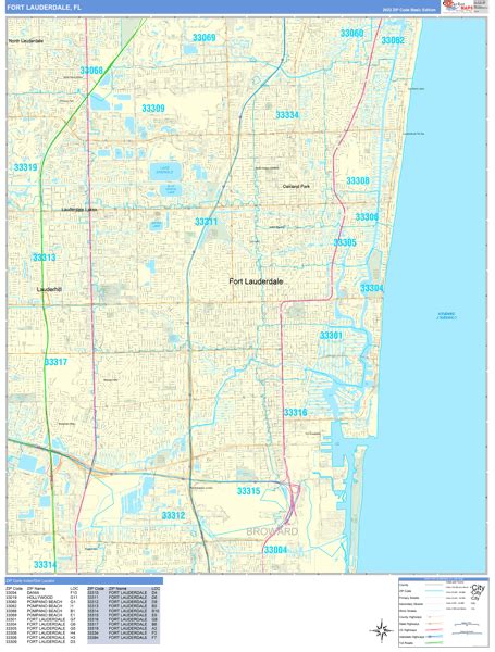 Fort Lauderdale Florida Zip Code Wall Map (Basic Style) by MarketMAPS ...