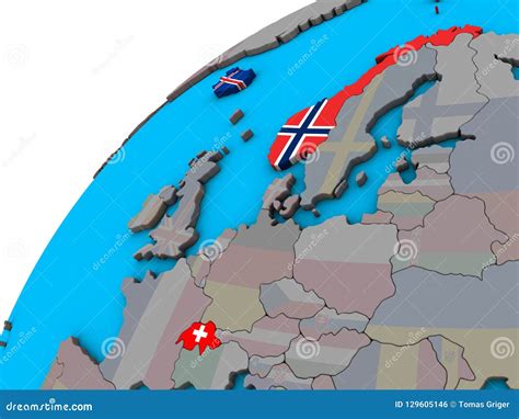 EFTA Countries with Flags on 3D Globe Stock Illustration - Illustration ...