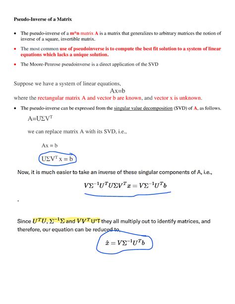 Lecture 7 Pseudo-Inverse of a Matrix - Pseudo-Inverse of a Matrix The ...