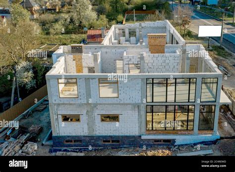 Building site of a house under construction made from white foam ...