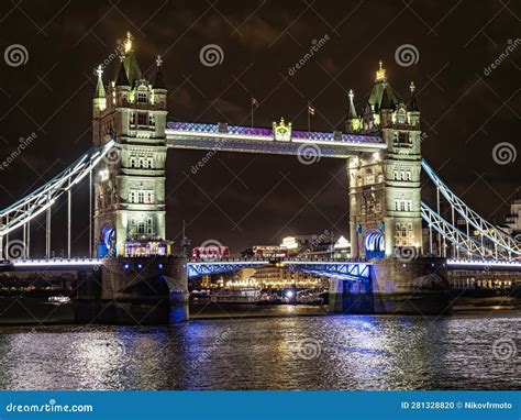 Night Lights of the Tower Bridge in London Stock Photo - Image of dark ...