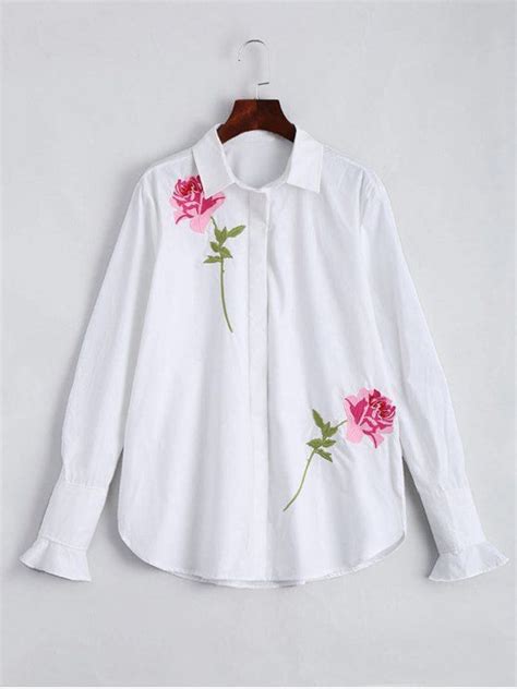 2018 Cotton Floral Embroidered Shirt In WHITE S | ZAFUL