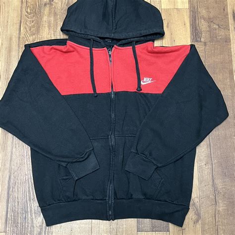 Nike Mens XL Red/ Black Logo Full Zip Up Hooded Jacket - Depop