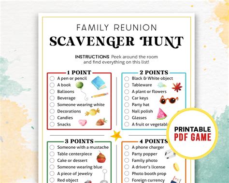 Family Reunion Scavenger Hunt Printable Games for Adults, Teens & Kids ...