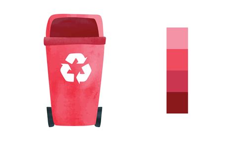 Red recycling bin with recycle symbol watercolor drawing isolated on white background. Recycle ...