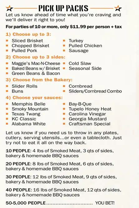 Menu at Mission BBQ, Fayetteville