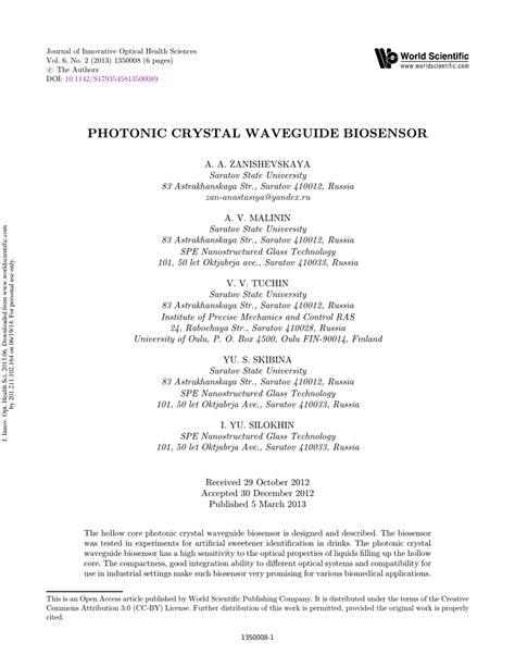 (PDF) Photonic crystal waveguide biosensor