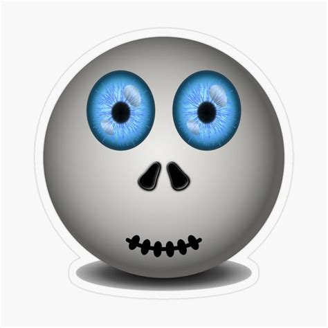 a white skull with blue eyes sticker on the front of it's face