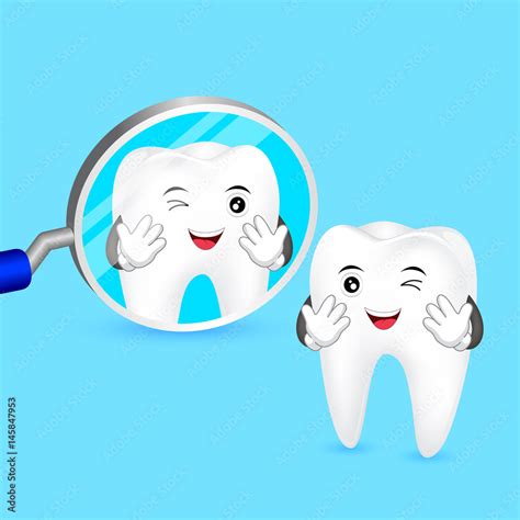 Cute cartoon teeth smile to you in the mirror. Dental care concept, illustration. Stock Vector ...