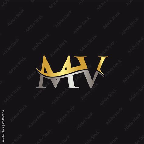 Initial Gold And Silver letter MV Logo Design with black Background ...