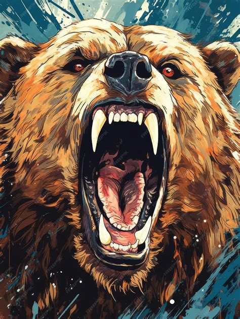 Premium AI Image | An angry grizzly's face with a mouth open Print for ...