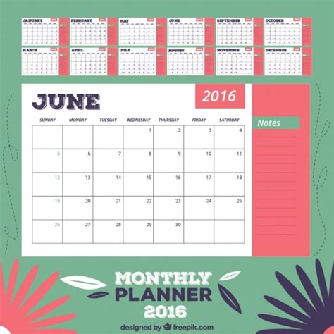 Floral monthly planner | Free Vector